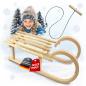 Preview: BAMBINIWELT Holzschlitten, Hörnerrodel mit Zugseil, aus naturlackierten Buchenholz, Metallkufen,100cm