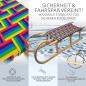 Preview: BAMBINIWELT Holzschlitten, Hörnerrodel mit Zugseil, Sitzfläche aus Kunstfasern im Regenbogendesign, 120cm