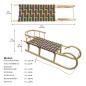 Preview: BAMBINIWELT Holzschlitten, Hörnerrodel mit Zugseil und Rückenlehne, Sitzfläche aus Kunstfasern im Regenbogendesign, 120cm