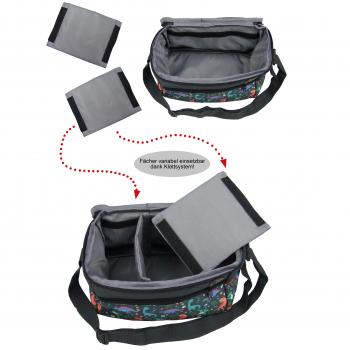 BAMBINIWELT Musikbox-Tasche für Hörwürfel z.B. Toniebox und Tigerbox Touch, verstellbare Innenfächer, Netzfach und Fronttasche für Zubehör