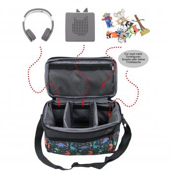 BAMBINIWELT Musikbox-Tasche für Hörwürfel z.B. Toniebox und Tigerbox Touch, verstellbare Innenfächer, Netzfach und Fronttasche für Zubehör