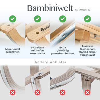 Preview: BAMBINIWELT Holzschlitten, Hörnerrodel mit Zugseil, aus naturlackierten Buchenholz, Metallkufen,120cm