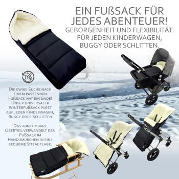 Preview: BAMBINIWELT Winterfusssack für Kinderwagen und Buggy, 108cm, Wolle, Design LINIERT