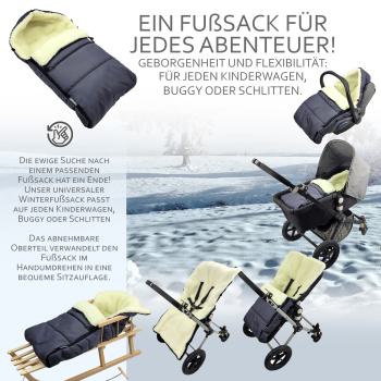 Preview: BAMBINIWELT Winterfusssack für Kinderwagen und Buggy, 90cm, Wolle, Design LINIERT