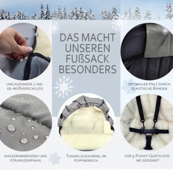 Preview: BAMBINIWELT Winterfusssack für Kinderwagen und Buggy, 108cm, Wolle, Design UNI