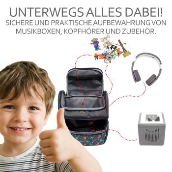 BAMBINIWELT Kinderrucksack für Toniebox, Musikbox-Rucksack für Hörwürfel z.B. Toniebox und Tigerbox Touch, verstellbare Innenfächer, Netzfach, gepolsterte Schultergurte