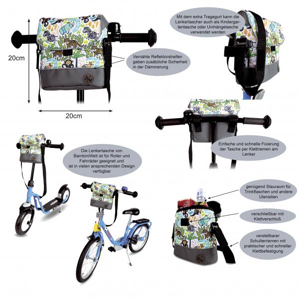 BAMBINIWELT Lenkertasche für Puky, Roller und Fahrrad, Fahrradtasche für Kinder, wasserabweisend, mit Schultergurt
