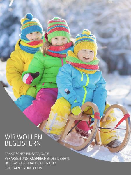 BAMBINIWELT Holzschlitten, Hörnerrodel mit Zugseil, aus naturlackierten Buchenholz, Metallkufen,100cm