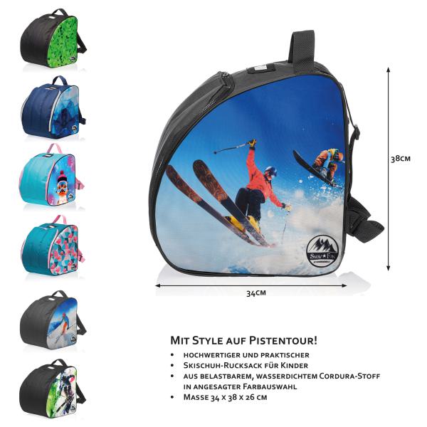 BAMBINIWELT Kinder Skischuhtasche, Skistiefeltasche, integrierte Standfläche, Wasserablaufloch, Platz für Helm, Skibrille und Handschuhe