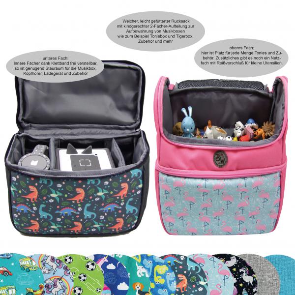 BAMBINIWELT Kinderrucksack für Toniebox, Musikbox-Rucksack für Hörwürfel z.B. Toniebox und Tigerbox Touch, verstellbare Innenfächer, Netzfach, gepolsterte Schultergurte