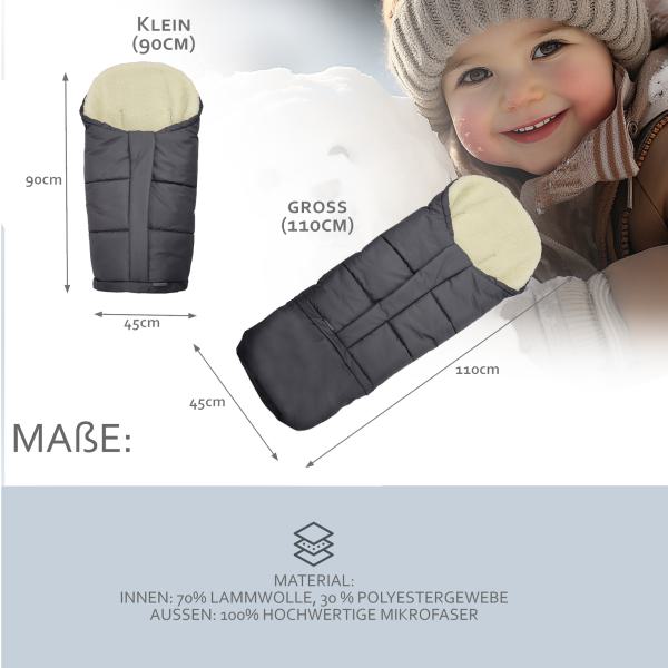 BAMBINIWELT Winterfußsack in Mumienform für Kinderwagen und Buggy, 110cm, Wolle, Design MELIERT