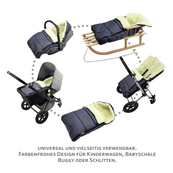 BAMBINIWELT Winterfusssack für Kinderwagen und Buggy, 90cm, Wolle, Design LINIERT