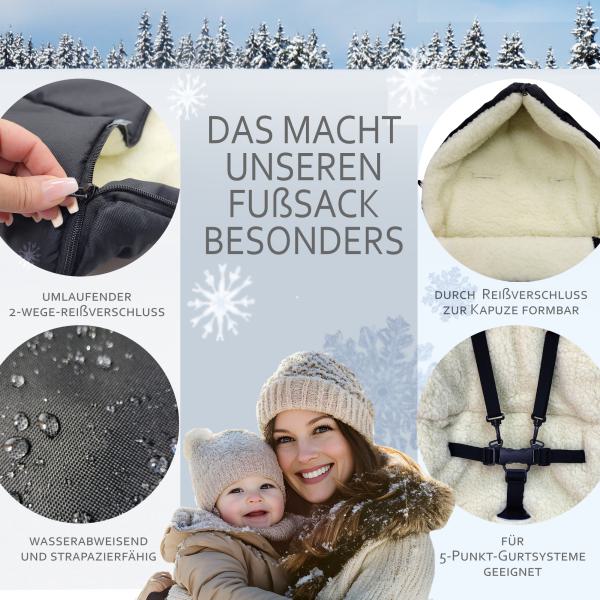 BAMBINIWELT Winterfusssack für Kinderwagen und Buggy, 108cm, Wolle, Design LINIERT