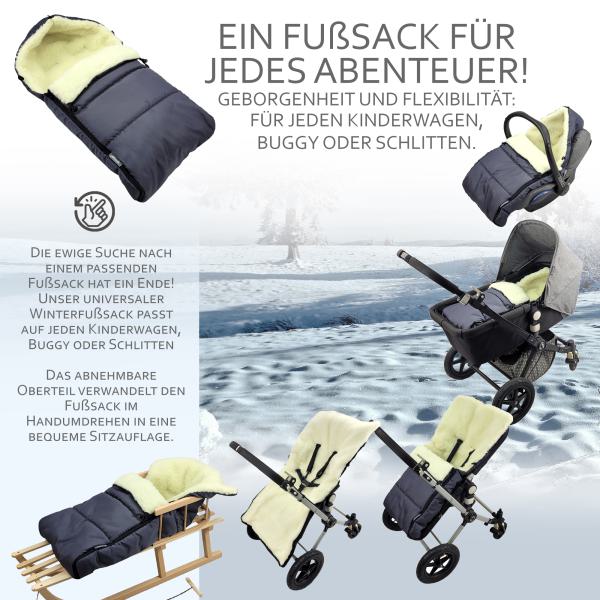 BAMBINIWELT Winterfusssack für Kinderwagen und Buggy, 90cm, Wolle, Design LINIERT