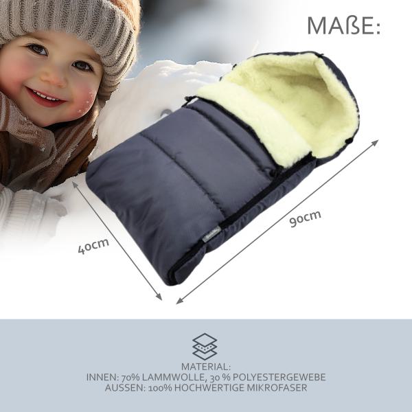BAMBINIWELT Winterfusssack für Kinderwagen und Buggy, 90cm, Wolle, Design LINIERT