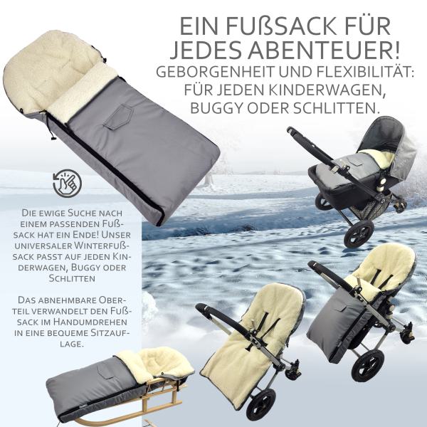 BAMBINIWELT Winterfusssack für Kinderwagen und Buggy, 108cm, Wolle, Design UNI