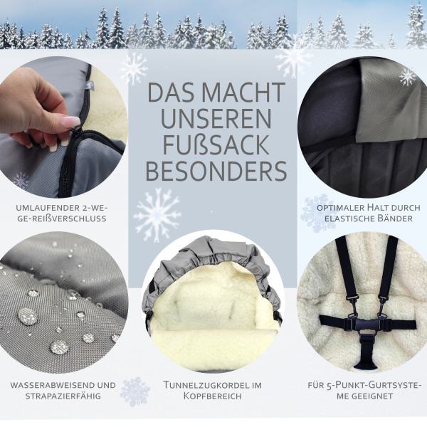 BAMBINIWELT Winterfusssack für Kinderwagen und Buggy, 108cm, Wolle, Design UNI