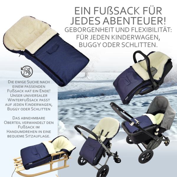 BAMBINIWELT Winterfusssack für Kinderwagen und Buggy, 90cm, Wolle, Design UNI