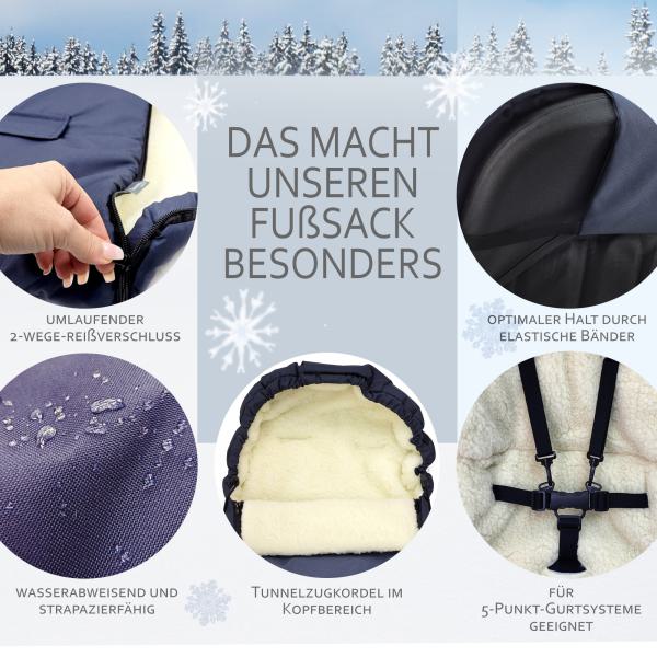 BAMBINIWELT Winterfusssack für Kinderwagen und Buggy, 90cm, Wolle, Design UNI