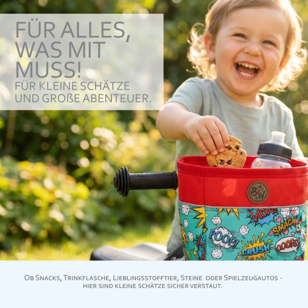 BAMBINIWELT Lenkertasche, Lenkerkorb, OFFEN für Dreirad, Laufrad, Rutschfahrzeug, Fahrradtasche für Kinder, wasserabweisend, z.B. Puky Wutsch