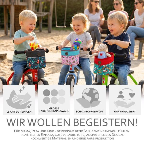 BAMBINIWELT Lenkertasche, Lenkerkorb, OFFEN für Dreirad, Laufrad, Rutschfahrzeug, Fahrradtasche für Kinder, wasserabweisend, z.B. Puky Wutsch