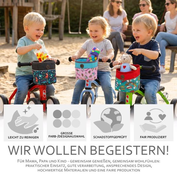 BAMBINIWELT Lenkertasche, Lenkerkorb, OFFEN für Dreirad, Laufrad, Rutschfahrzeug, Fahrradtasche für Kinder, wasserabweisend, z.B. Puky Wutsch