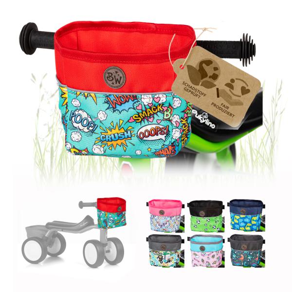 BAMBINIWELT Lenkertasche, Lenkerkorb, OFFEN für Dreirad, Laufrad, Rutschfahrzeug, Fahrradtasche für Kinder, wasserabweisend, z.B. Puky Wutsch