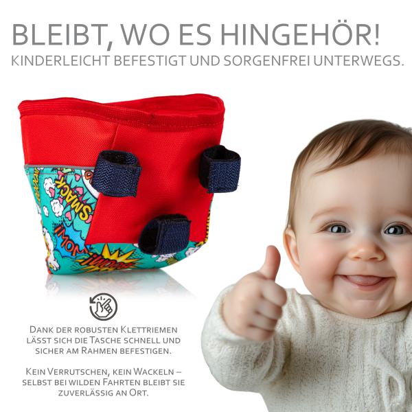 BAMBINIWELT offene Rahmentasche, Tasche für Dreirad, Rutschfahrzeuge, Tretfahrzeuge für Kinder, wasserabweisend, z.B. Puky Wutsch