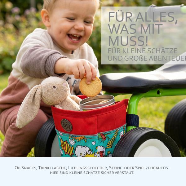 BAMBINIWELT offene Rahmentasche, Tasche für Dreirad, Rutschfahrzeuge, Tretfahrzeuge für Kinder, wasserabweisend, z.B. Puky Wutsch