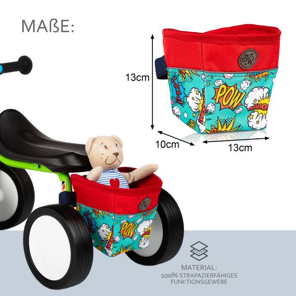 BAMBINIWELT offene Rahmentasche, Tasche für Dreirad, Rutschfahrzeuge, Tretfahrzeuge für Kinder, wasserabweisend, z.B. Puky Wutsch