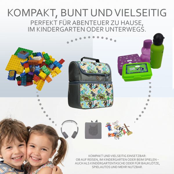 BAMBINIWELT Kinderrucksack für Toniebox, Musikbox-Rucksack für Hörwürfel z.B. Toniebox und Tigerbox Touch, verstellbare Innenfächer, Netzfach, gepolsterte Schultergurte
