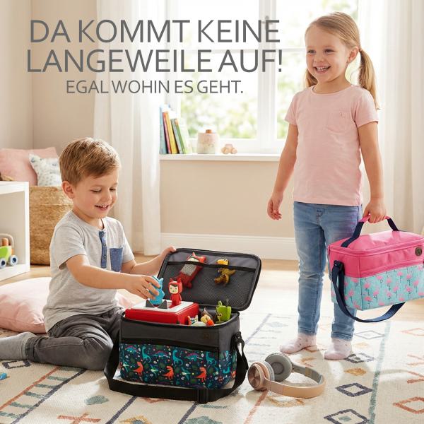 BAMBINIWELT Musikbox-Tasche für Hörwürfel z.B. Toniebox und Tigerbox Touch, verstellbare Innenfächer, Netzfach und Fronttasche für Zubehör